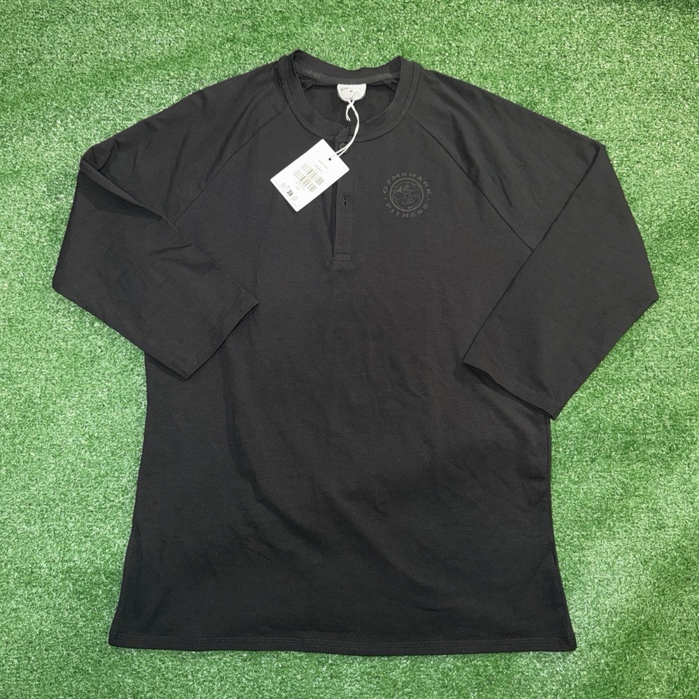 Gymshark Legacy Henley Shirt Mens Med Black 3/4 Sleeve Cotton Blend Muscle Gym